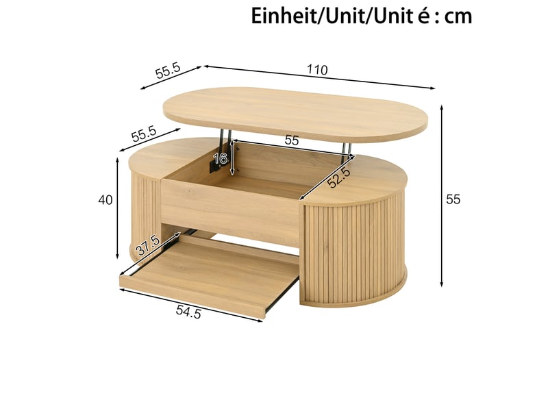  Ensemble meuble tv et table basse relevable – mdf naturel – 175 x 36 cm  - Conforama D