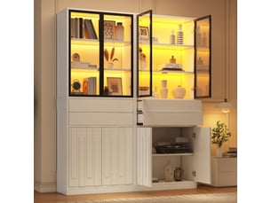 Vitrine coloris blanc 7 étagère(s) WISHDOR - 140 cmx180 cm