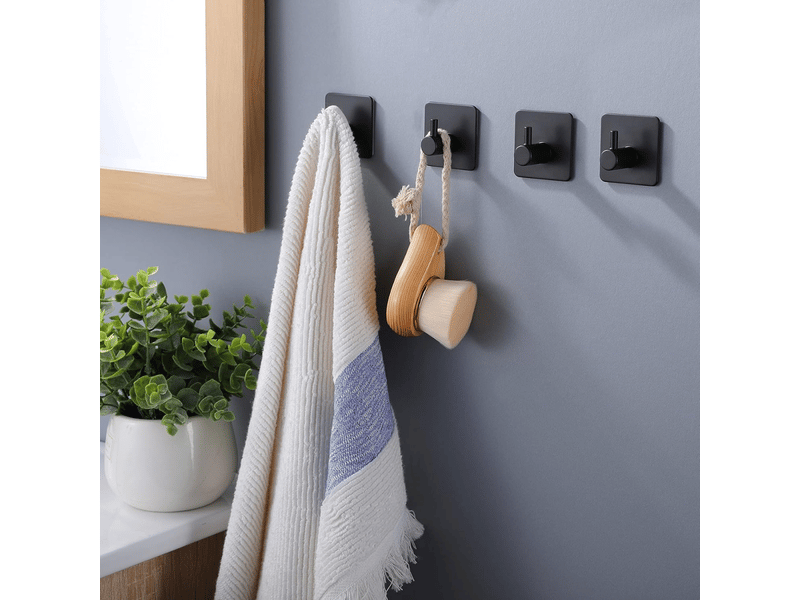  Crochets muraux adhésifs - lot de 6, porte-serviettes de salle de bain, crochet de cuisine, porte-manteau, noir  - Conforama B