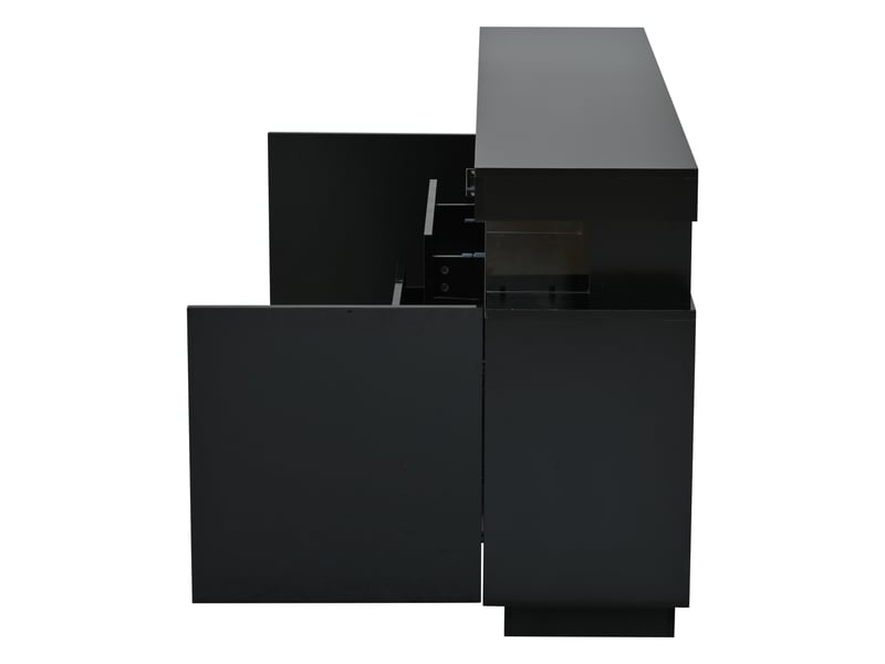  Buffet 140 cm noir brillant avec led, 3 tiroirs et 2 portes, meuble de rangement  - Conforama E