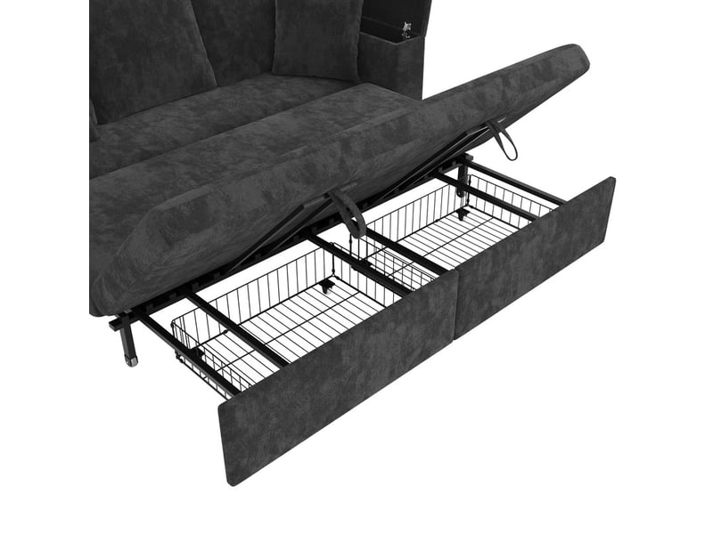  Canapé droit convertible ,3 places,avec rangement, tablette d'accoudoir et port de charge usb,210x192x93 cm,gris  - Conforama E
