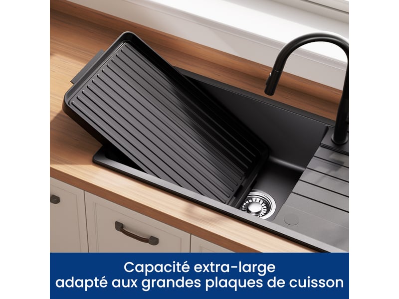  Cecipa max évier en granit 86x45cm - évier de cuisine noir - avec égouttoir et panier égouttoir - siphon et crépine inclus  - Conforama C