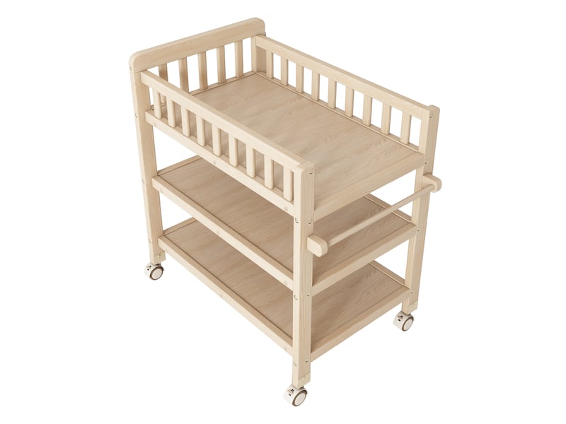 Table à langer 2-en-1 mobile avec rangements, 89 x 58 x 102 cm, bois de pin et mdf naturel - Conforama W
