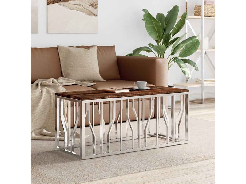 Table basse - table de salon - table à thé acier inoxydable et bois massif de récupération  - Conforama B