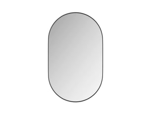 Armoire miroir murale ovale noire, cadre métal, étagères réglables, encastrable
