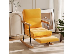 Fauteuil à bascule - 97,5x64,5x94cm - chaise basculant  en coton-lin avec repose-pieds coulissant & armature métal - orange