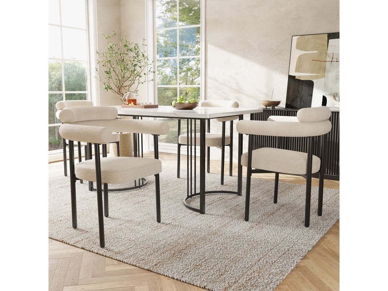  Chaise de salle à manger lot de 2 avec dossier ergonomique  - assise rembourrée, tissu effet suédine - beige  - Conforama C