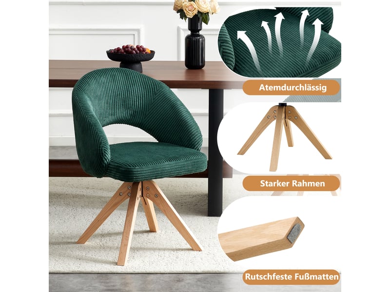  Lot de 2 fauteuils pivotants 360° avec dossier enveloppant  - pieds en bois massif 84 cm velours vert foncé  - Conforama E