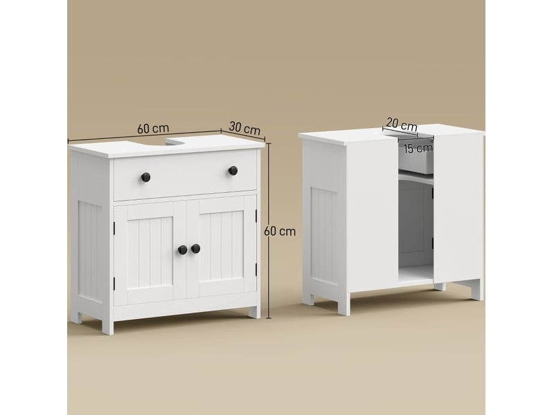 Meuble sous lavabo blanc 60 cm en mdf, 1 tiroir et 2 portes à fermeture douce, rangement pratique salle de bains  - Conforama C