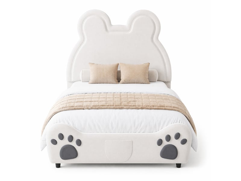  Lit enfant tcqpz rembourré en forme d’ours 90 x 200 cm velours blanc 210 x 90 x 103 cm  - Conforama A