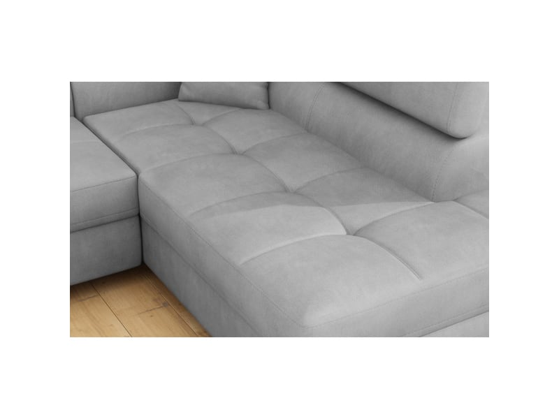 Canapé d'angle convertible menton gris velours – angle droit avec coffre  - Conforama E