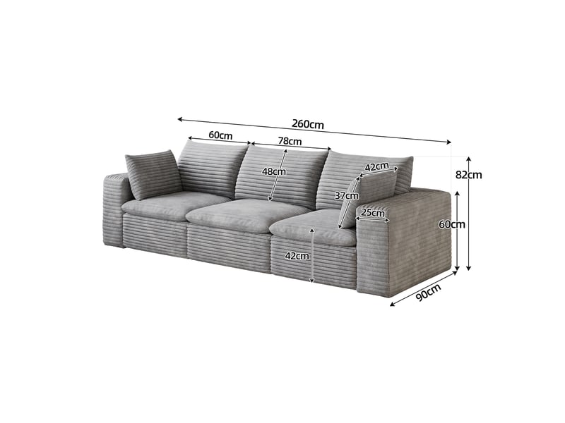  Canapé nuage velours côtelé gris foncé 260 cm, canapé 4 places déhoussable sans montage pour salon  - Conforama C