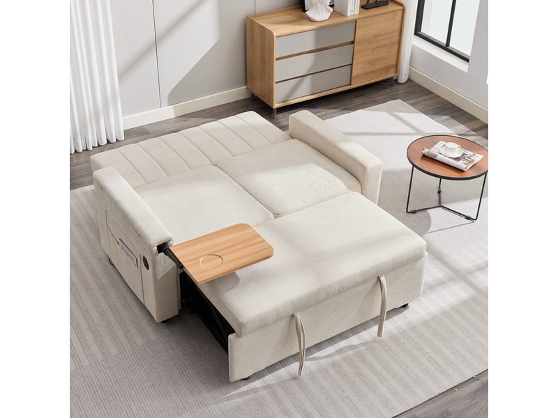 Canapé convertible - 140 x 84,5 x 84 cm, canapé-lit 2 places, lit gigogne, tissu chenille, 140 x 84.5 x 84 cm, beige - Conforama W