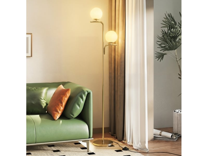  Lampadaire led double tete 33x28x170 cm en verre et acier avec 3 temperatures de couleur dore chicfurn  - Conforama C