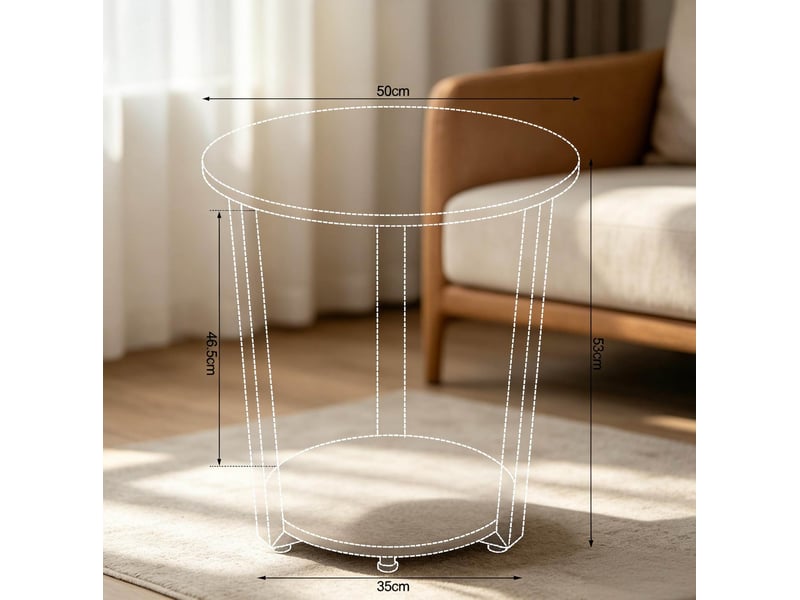  Table d’appoint ronde 50x50x53 cm 2 niveaux bois métal marron  - Conforama E