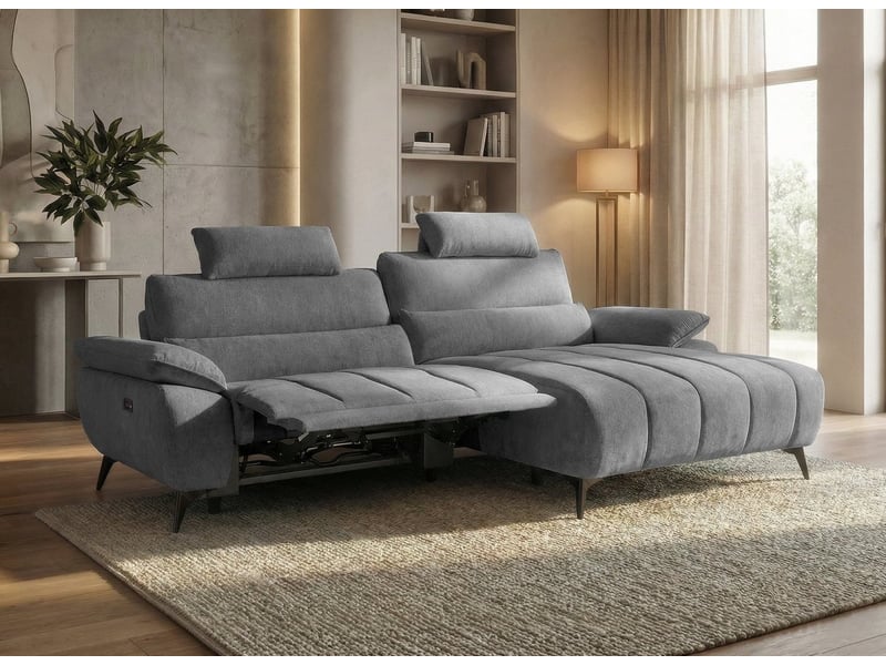  Canapé d'angle relax électrique en velours chiné gris lyana - angle droit  - Conforama C