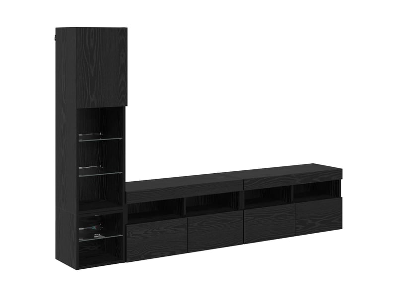  Unité murale de tv 4 pcs chêne noir bois d'ingénierie  - Conforama A