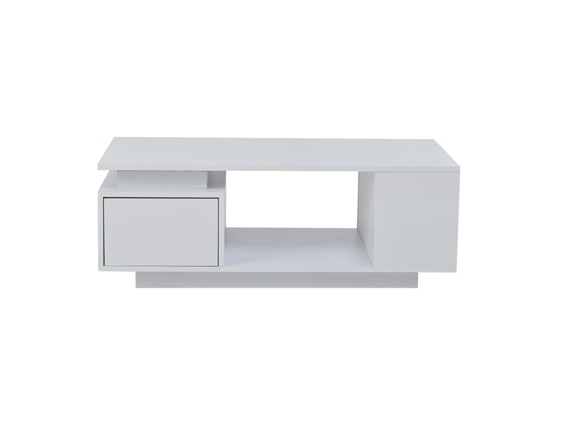  Table basse avec led et tiroir en panneau de particules blanc brillant 100x50x36 cm - pangivo  - Conforama A