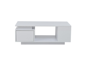 Table basse avec led et tiroir en panneau de particules blanc brillant 100x50x36 cm - pangivo