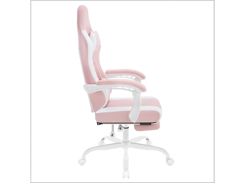 Chaise de bureau ergonomique 70 x 70 x 119,5-127 cm - gaming massage inclinable 145° avec repose-pieds retractable - tissu - blanc et rose  - Conforama A