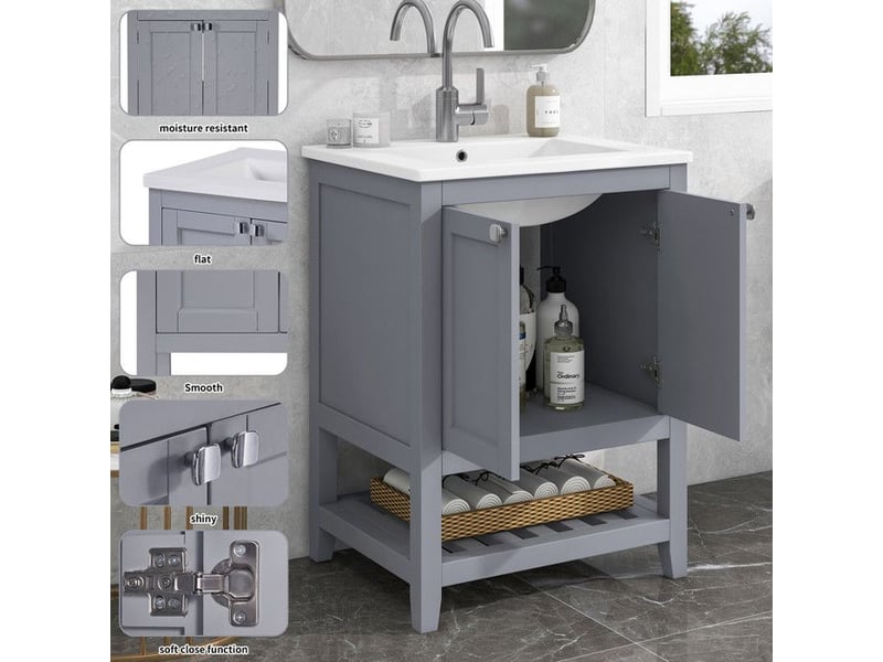 Meuble de salle de bain - truxen8 - lavabo individuel - gris clair - 60cm - céramique 61x46x90cm - Conforama E