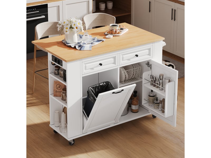  Îlot de cuisine mobile extensible 120x40-70x92 cm mdf blanc et naturel  - Conforama D