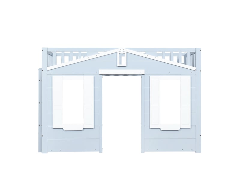  Lit mezzanine 90x200cm, lit enfant avec fenêtre et échelle modulable, en bois de pin et mdf gain de place, blanc et bleu  - Conforama D