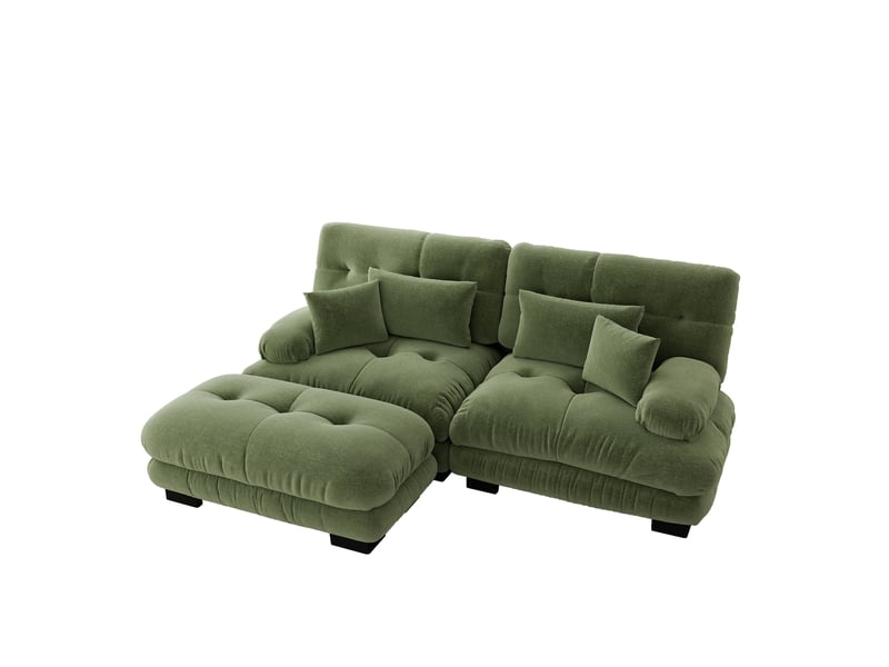  Canapé modulaire 220x145x81cm 2 places, coussins inclus, assise confortable, structure en bois, tissu chenille, vert  - Conforama A