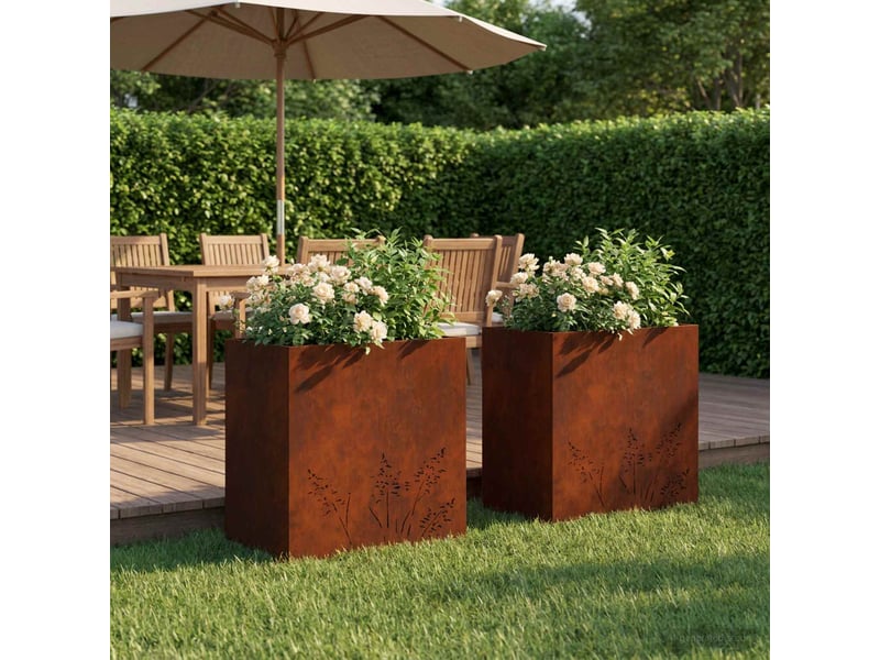 Jardinière - cache-pot de jardin 2 pcs rouillé 50 x 30 x 49 cm acier patiné  - Conforama B