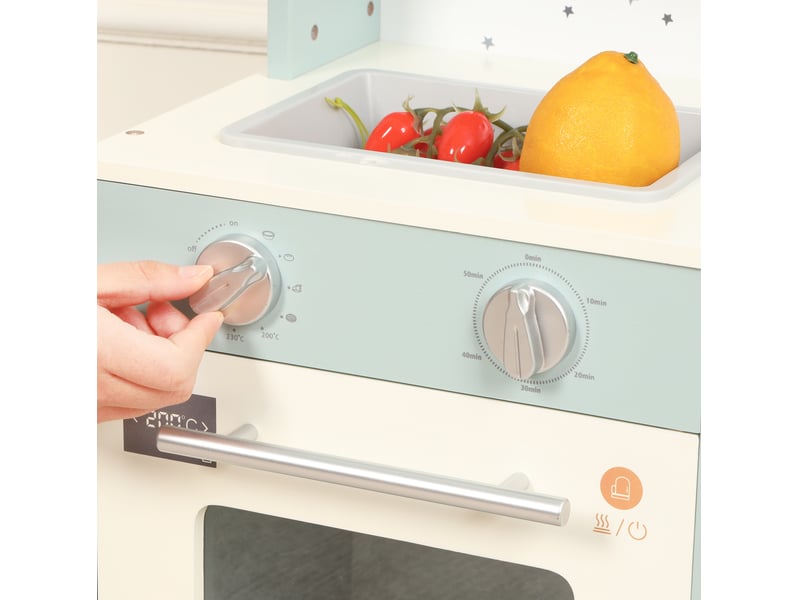  Cuisine enfant bleue en bois et plastique avec micro-ondes, accessoires et effets interactifs dès 3 ans  - Conforama D