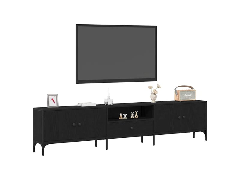  Meuble tv - banc tv - meuble de rangement 200 x 25 x 44 cm chêne noir bois d'ingénierie  - Conforama C