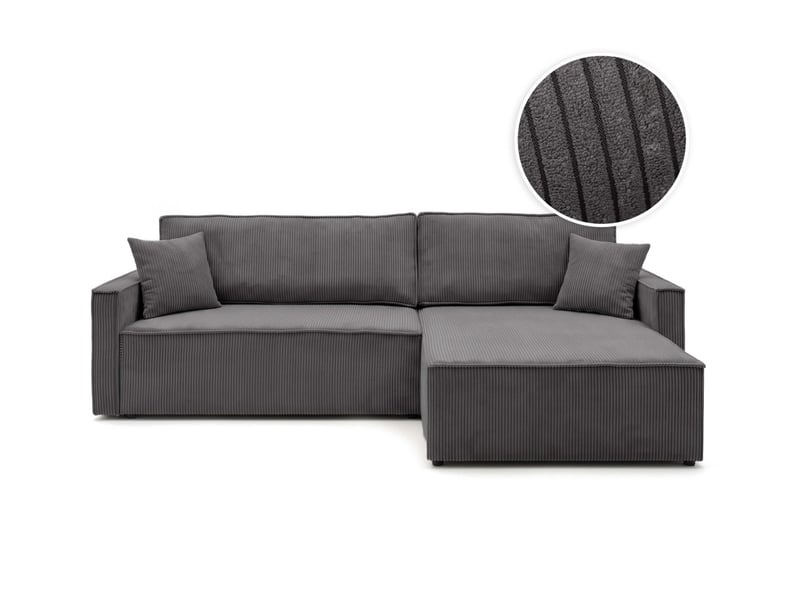  Farah - canapé d'angle max réversible et convertible 5 places accoudoirs slim en velours côtelé  - Conforama A