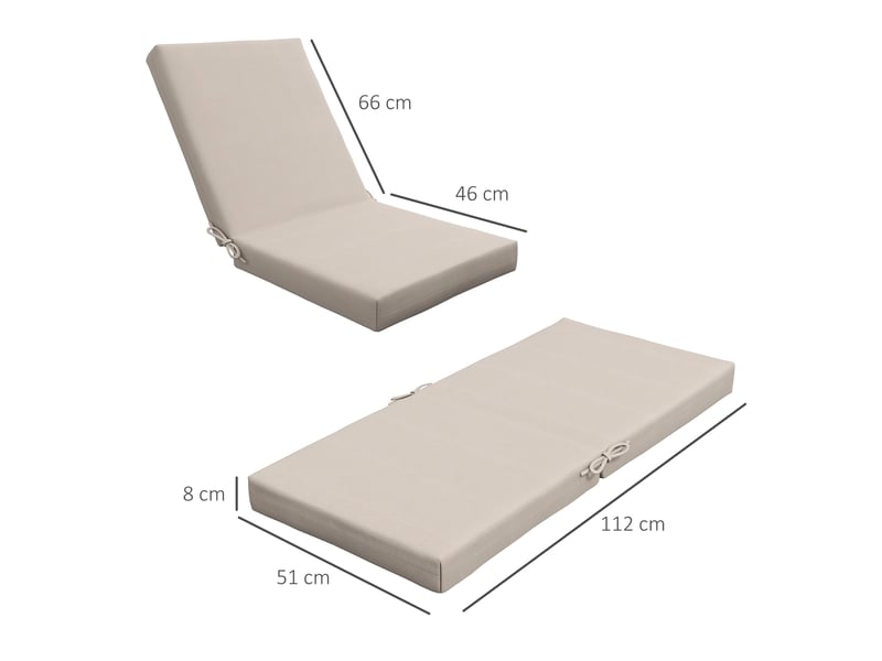  Lot de 2 coussins d'extérieur pour fauteuil chaise à dossier avec attaches rembourrage 8 cm, dim. 112l x 51l cm, beige  - Conforama E