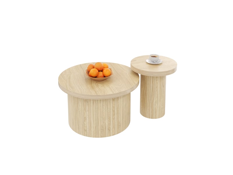  Lot de 2 tables basses rondes en mdf, finition bois naturel, 66 et 40 cm  - Conforama A