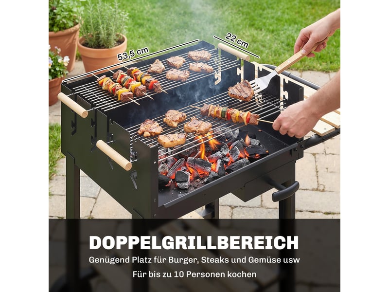  Barbecue à charbon sur chariot, deux grilles et hauteur réglable, 99,5 x 58 x 82 cm  - Conforama R