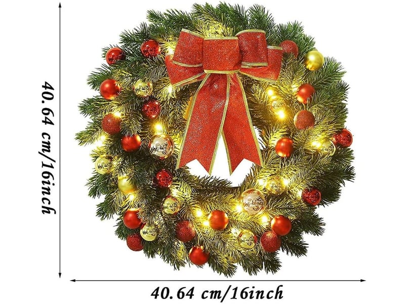  Couronne de noël 40cm avec guirlande led à pile – décoration suspendue pour porte d'entrée (piles non incluses)  - Conforama B