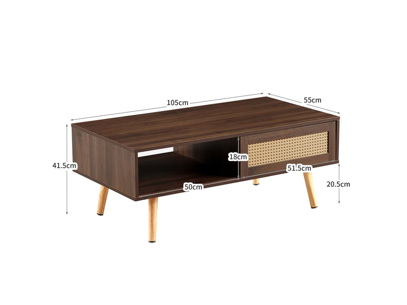  Table basse avec porte coulissante en rotin, 105 x 55 x 40 cm, marron, mdf  - Conforama C