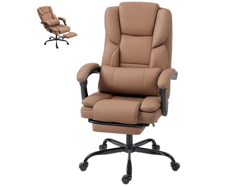  Fauteuil de bureau inclinable avec repose-pieds similicuir marron  - Conforama B