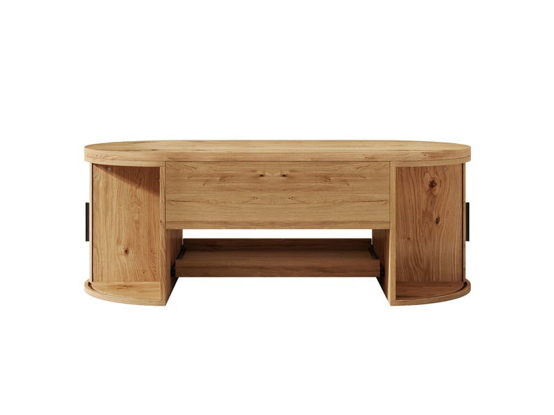  Table basse relevable, table de salon avec rangement caché et portes coulissantes, table basse moderne en mdf avec effet strié 110x55x55 cm, naturel  - Conforama D