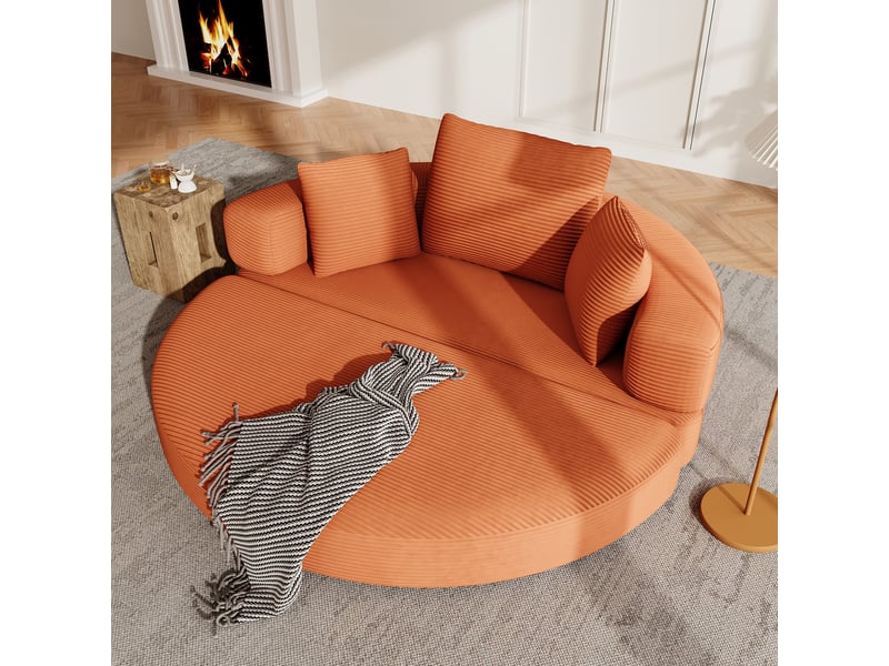 Canapé convertible en lit orange en velours côtelé, canapé-lit ovale 173 x 176 cm, 2 places pour salon et chambre - Conforama W