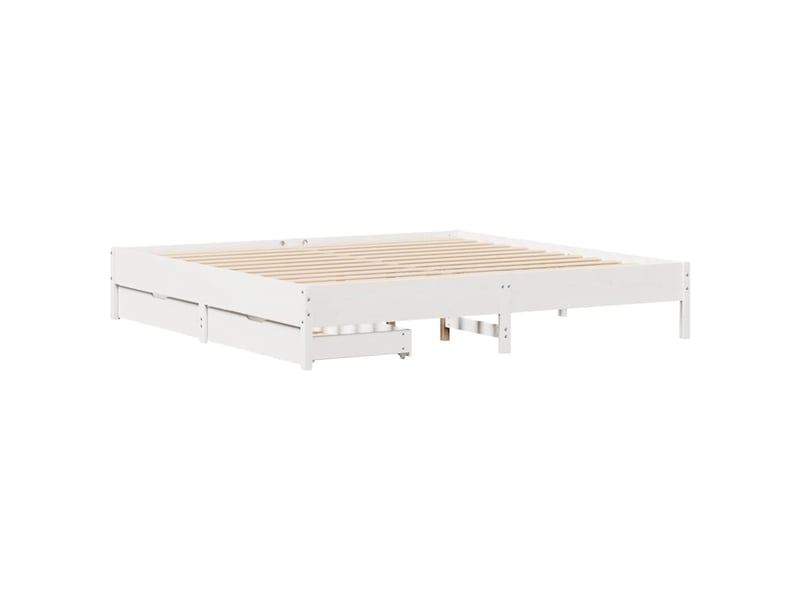  Lit double- lit adulte -  cadre de lit sans matelas blanc 180x200 cm bois massif de pin  - Conforama B
