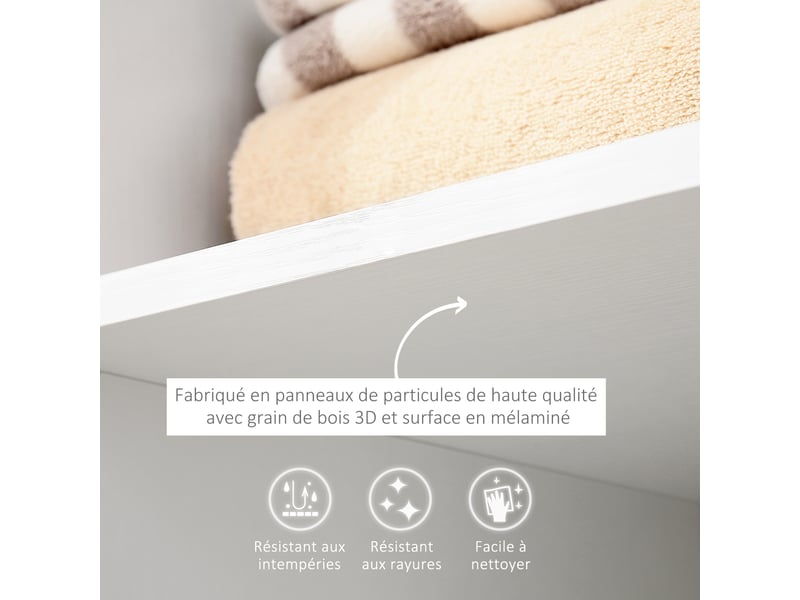  Portant à vêtements penderie mobile avec roulettes 3 étagères latérales + grand espace penderie blanc panneaux particules  - Conforama R