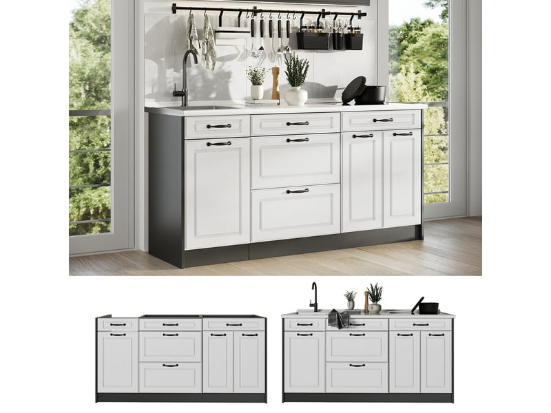  Vicco bloc de cuisine, blanc campagneanthracite, 160cm sans plan de travail  - Conforama D