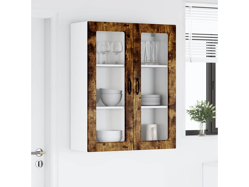 Meuble mural de cuisine, cabinet en verre mural chêne fumé 80x31x100cm shl2021 - Conforama D