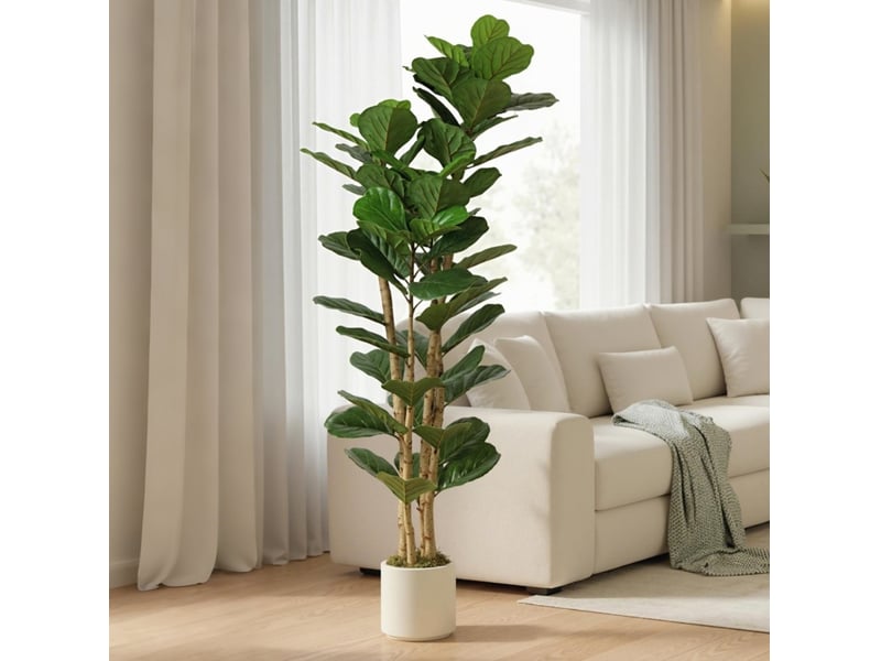  Figuier lyre artificiel 55x55x180 cm, 91 feuilles, tronc en bois, vert  - Conforama B