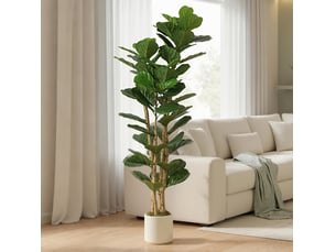 Figuier lyre artificiel 55x55x180 cm, 91 feuilles, tronc en bois, vert