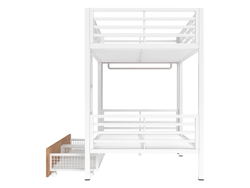 Lit superposé 90 × 200 cm avec led, 2 tiroirs, rangement latéral et sans matelas, blanc - Conforama A