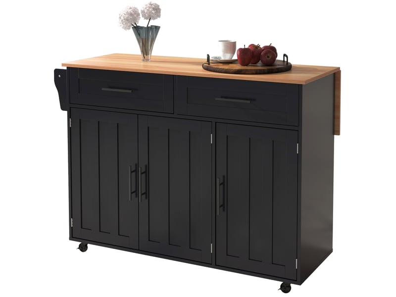  Desserte de cuisine 129x46x91,5 cm plateau pliant mdf noir et naturel  - Conforama A