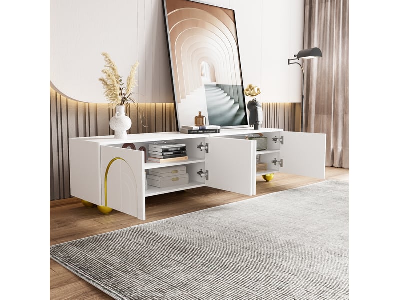  Meuble tv modenvie 170 x 38 x 44 cm 4 portes rangement blanc et doré  - Conforama D