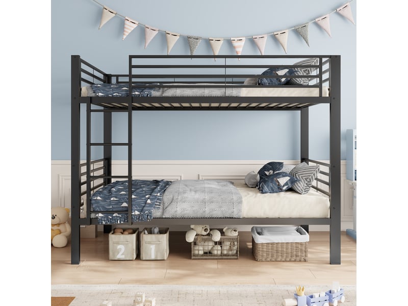  Lit superposé 90x200 cm avec échelle réversible noir, en métal, sans matelas  - Conforama W